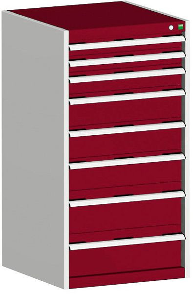 bott cubio Schubladenschrank bestückt mit 8 Schubladen BxTxH: 650 x 650 x 1200 mm, RAL 7035/3004, 40019071.24V