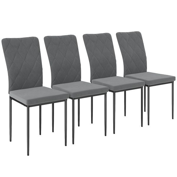 HOMCOM 4er-Set Esszimmerstühle in Samtoptik, Moderne Polsterstühle mit Metallbeinen, für Esszimmer, Schlafzimmer, Küche, Grau, 83A-177V00CG