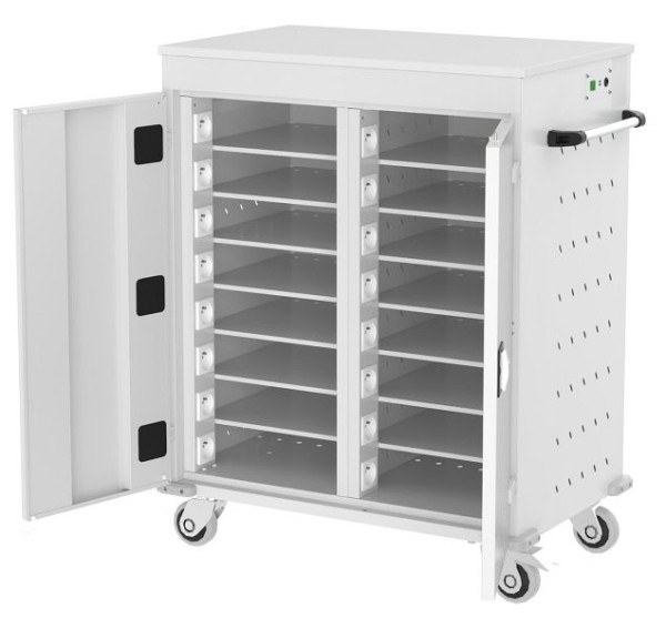 Eurobox Laptopwagen, Akkuladewagen mit Steckdosen, 2 Säulen, 16 Fächer, 1300-092208
