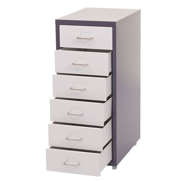 Mendler Rollcontainer Boston T851, Schubladenschrank Stahlschrank, 69x28x41cm 6 Schubladen, dunkelgrau weiß, 72282