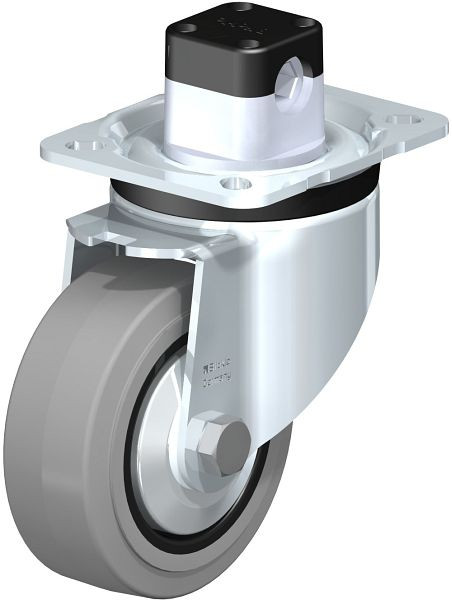 Blickle LK-POEV 100R-1-CS11-SG-FA Stahlblech-Lenkrolle, schwere Ausführung, mit Anschraubplatte & Zentralfeststeller, Elastik-Vollgummi, Grau, 850951