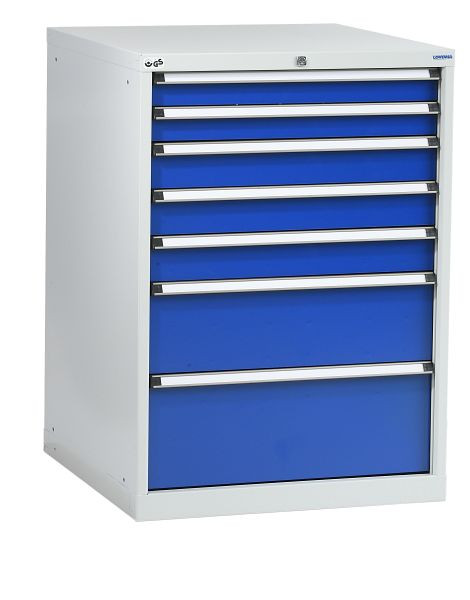 LOKOMA Schubladenschrank RS 717, 1000 Höhe, Teilauszug-Schubladen, Korpus rubinrot / Front signalblau, 00.02.1531_3003:5005