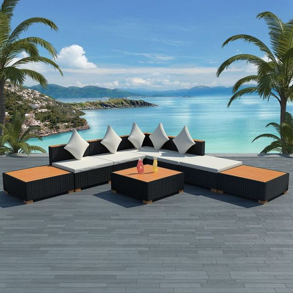 vidaXL 8-teilig Garten-Lounge-Set mit Auflagen Poly Rattan Schwarz, 42756