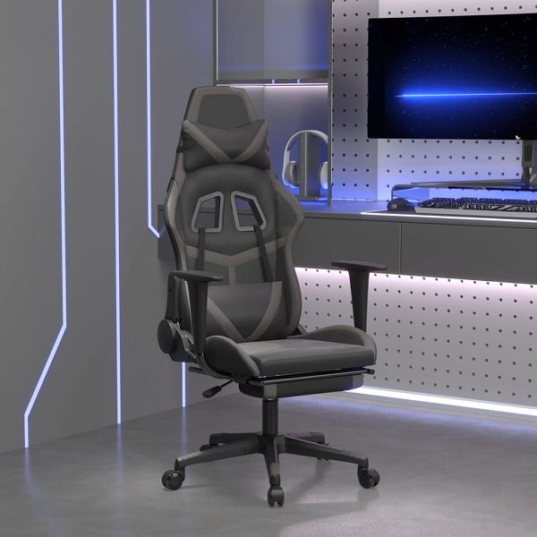 vidaXL Gaming-Stuhl mit Fußstütze Schwarz und Grau Kunstleder, 3143680