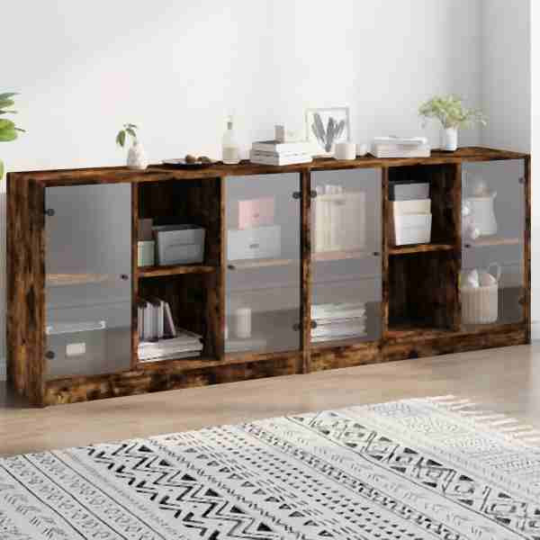 vidaXL Bücherschrank mit Türen Räuchereiche 204x37x75 cm Holzwerkstoff, 3206535