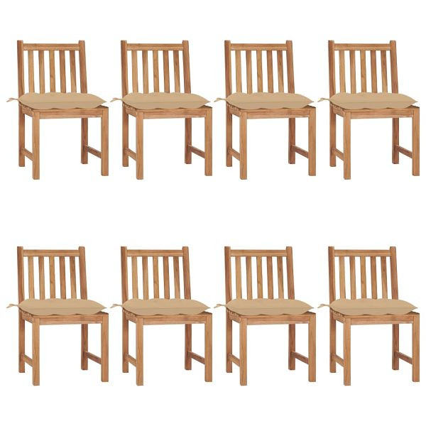 vidaXL Gartenstühle 8 Stück mit Kissen Massivholz Teak, 3073160