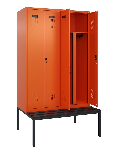 C+P PSA Doppel-Spind Evolo PLUS, Bank, 4 Abteile, 2120x1200x815mm, 2004/2004, Drehriegel, Sitzfläche Kunststoff, Sitzbank, 0490527-40P S10077