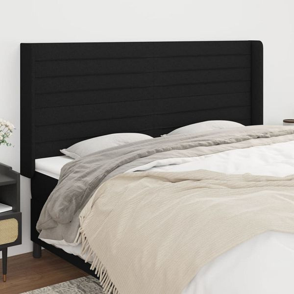 vidaXL Kopfteil mit Ohren Schwarz 203x16x118/128 cm Stoff, 3119744