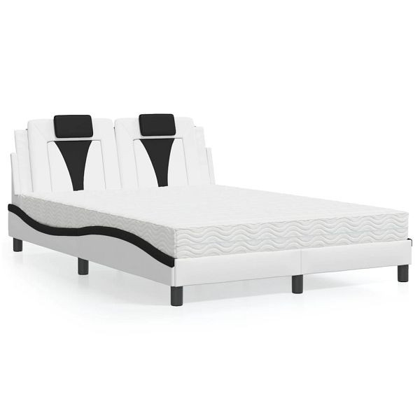 vidaXL Bett mit Matratze Weiß und Schwarz 120x200 cm Kunstleder, 3208788