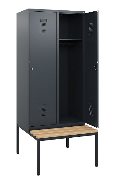 C+P Spind Evolo PLUS, 2 Abteile, 1950x800x815mm, 7016/7016, Zylinderschloss, Sitzfläche Buche-Hartholz, Sitzbank, 0490505-22 S10043