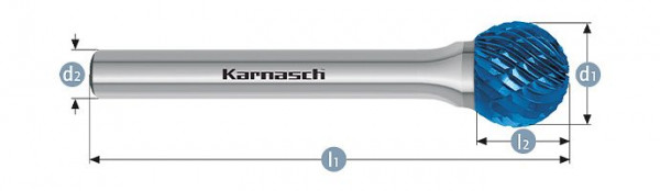 Karnasch Hartmetall-Frässtift Blue-Tec beschichtet KUD/ HP-3 d1= 20,0 / l2= 16,5 / d2= 8 / l1= 62mm, 115031110