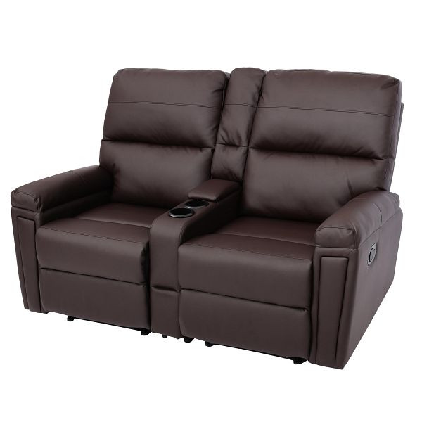 Mendler 2er Kinosessel HWC-K17, Relaxsessel Fernsehsessel Sofa, Nosagfederung Getränkehalter Fach, Kunstleder braun, 89369+89370+89371
