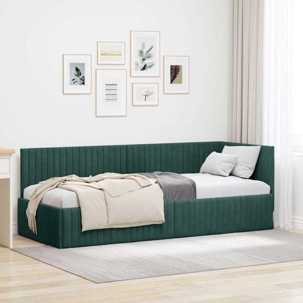 vidaXL Eckbettgestell mit Kopfteil Dunkelgrün 80 x 200 cm Samt, 42016248