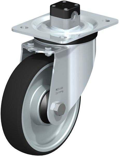 Blickle L-PATH 160K-CS11-ELS Stahlblech-Lenkrolle, mittelschwere Ausführung, mit Anschraubplatte & Zentralfeststeller, Grau, 852212