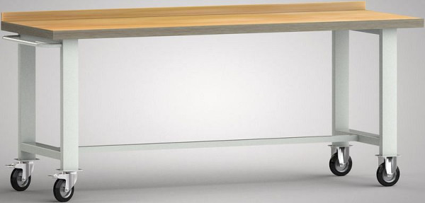 KLW Fahrbare Profi-Werkbank - 2000 x 700 x 845 mm L x B x H, mit Buchen-Multiplexplatte 2000 x 700 x 45 mm, mit Rückbrett, WP800N-2000M45-X1890