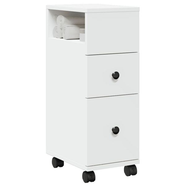 vidaXL Badschrank Schmal mit Rollen Weiß Holzwerkstoff, 855232