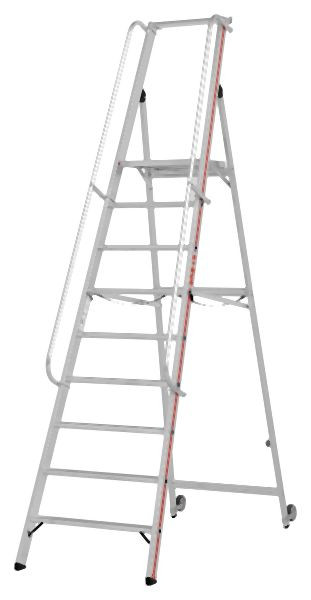 HYMER Plattformleiter mit Kipprollen und langem Handlauf, 9 Stufen, Standhöhe 2,10 m, 808109