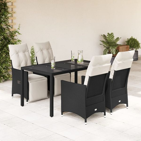 vidaXL 5-teilig Garten-Essgruppe mit Kissen Schwarz Poly Rattan, 3276865