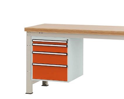 Manuflex Gehäuse-Unterbau PROFI, Nutzhöhe 500 mm mit 4 Schubfächern, für Werkbanktiefe 700 mm, Rotorange, ZB4781.2001