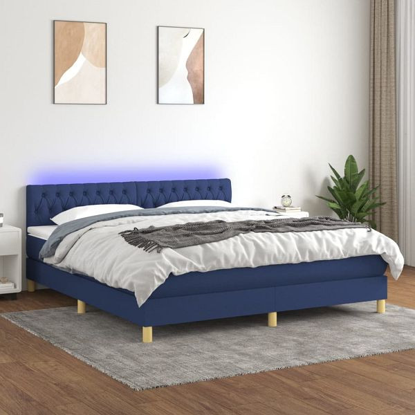 vidaXL Boxspringbett mit Matratze & LED Blau 180x200 cm Stoff, 3133979