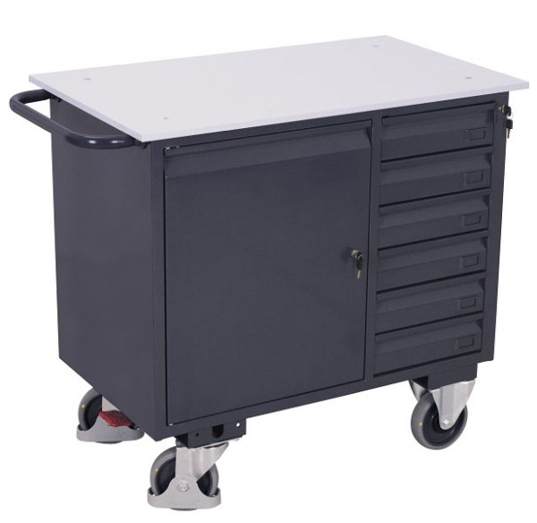 VARIOfit ESD Werkstattwagen mit 6 Schubladen, Außenmaße: 1.110 x 600 x 960 mm, RAL 7024 graphitgrau, sw-985.021