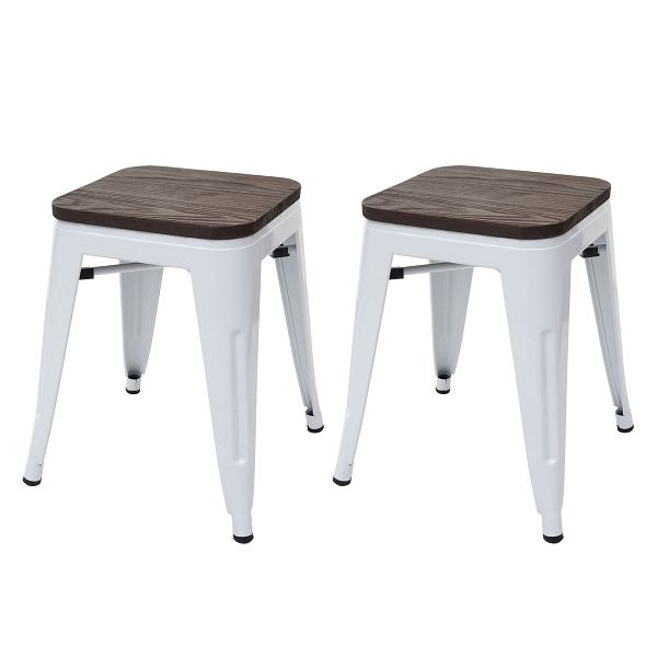 Mendler 2er-Set Hocker HWC-A73 inkl. Holz-Sitzfläche, Metallhocker Sitzhocker, Metall Industriedesign stapelbar, weiß, 70398