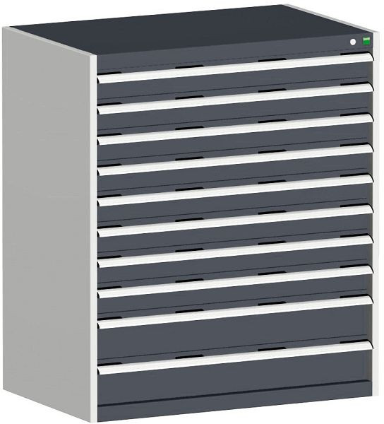bott cubio Schubladenschrank bestückt mit 10 Schwerlastschubladen BxTxH: 1050 x 750 x 1200 mm, RAL 7035/7016, 40029034.19V