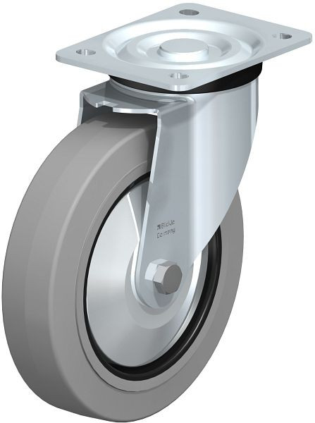 Blickle L-POEV 200K-SG-FA Stahlblech-Lenkrolle, mittelschwere Ausführung, mit Anschraubplatte, Elastik-Vollgummi, Grau, 381533