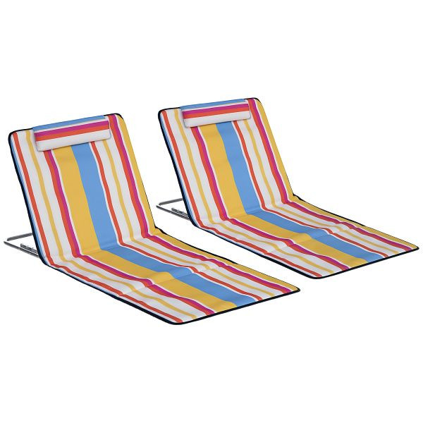 Outsunny 2er-Set Strandmatte, verstellbar, faltbar, 124L x 53B x 37-50H cm, Mehrfarbig, A20-205MX