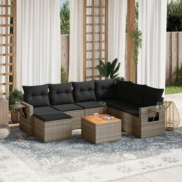 vidaXL 8-teilig Garten-Sofagarnitur mit Kissen Grau Poly Rattan, 3257012