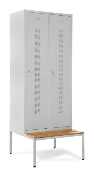 Deskin Garderobenspind SYSTEM SP1 mit Sitzbank, Korpus und Türen Lichtgrau RAL 7035, H 2050 x B 800 x T 800 mm, Zylinderschloss, 330791
