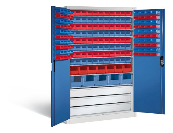 C+P Magazinschrank Acurado, H1950xB1200xT500mm, Farbe: Lichtgrau / Enzianblau, Muldengriff, 8931-501 S10030