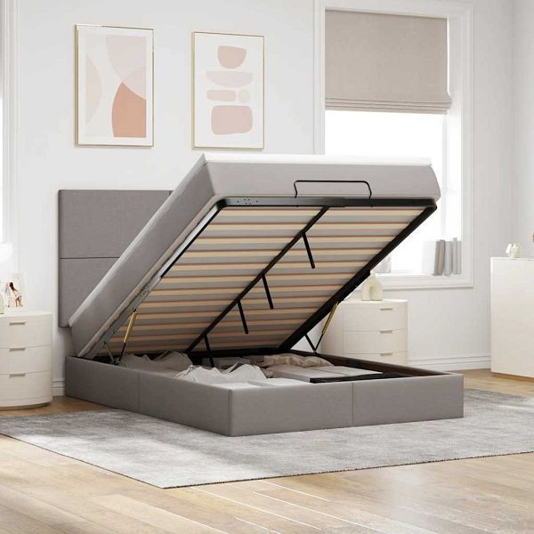 vidaXL Ottoman-Bett mit Matratze & LEDs Taupe 140x200 cm Stoff, 3313931