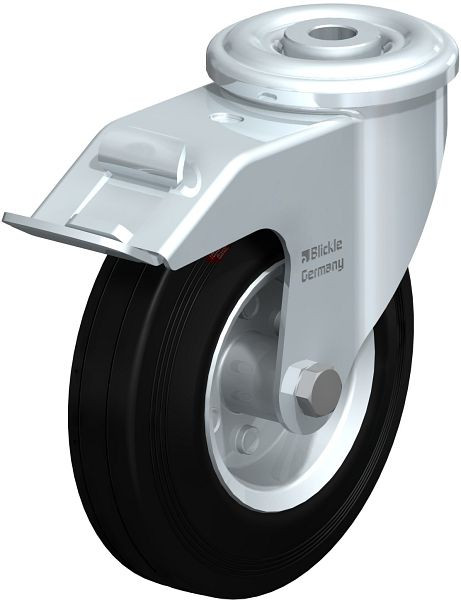 Blickle LIR-VEHI 125R-FI Hitzebeständige Stahlblech-Lenkrolle mit Rückenloch & Feststeller, Vollgummi, Schwarz, 763595