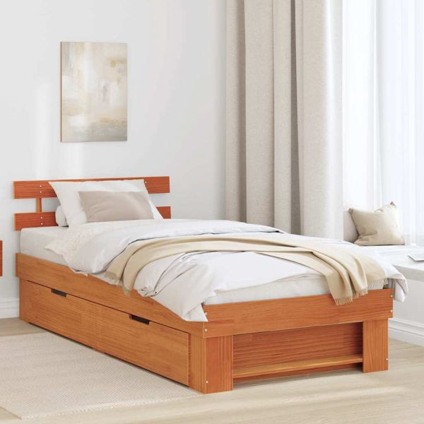 vidaXL Bettgestell Wachsbraun 75 x 190 cm Massivholz Kiefer, 872553