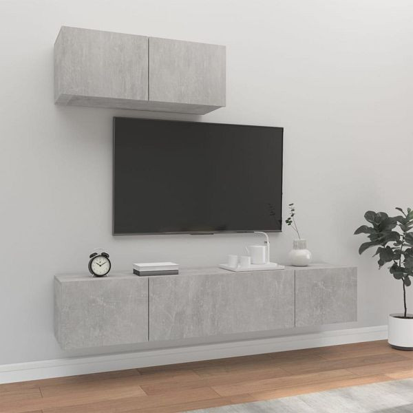 vidaXL 3-teilig TV-Schrank-Set Betongrau Holzwerkstoff, 3114473