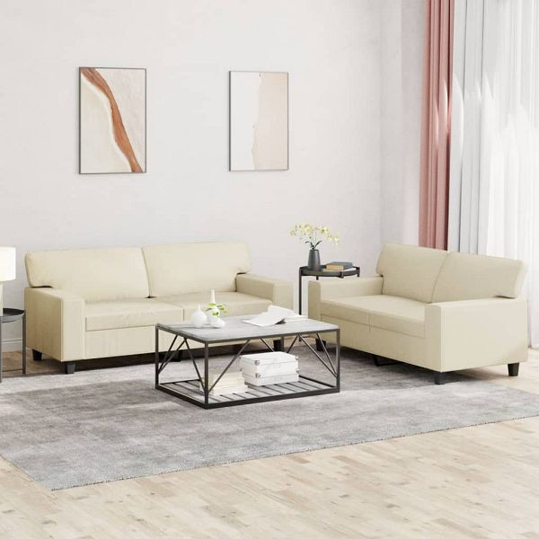 vidaXL 2-teilig Sofagarnitur Creme Kunstleder, Füllung: Schaumstoff, 3201915
