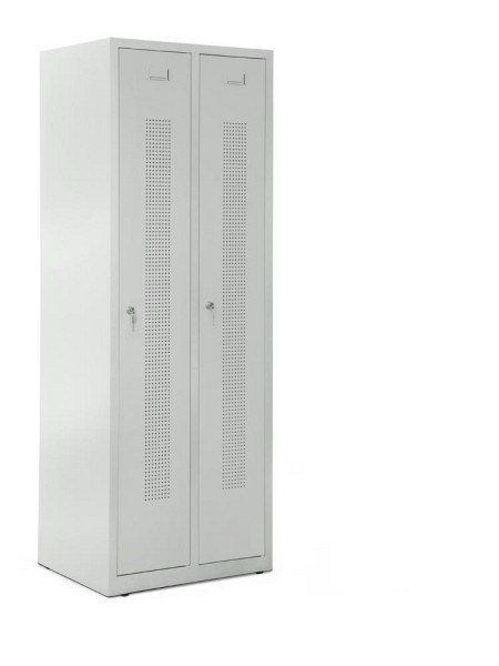 Deskin Garderobenspind SYSTEM SP1 ohne Unterbau, Korpus und Türen Lichtgrau RAL 7035, H 1700 x B 590 x T 500 mm, Zylinderschloss, 330591