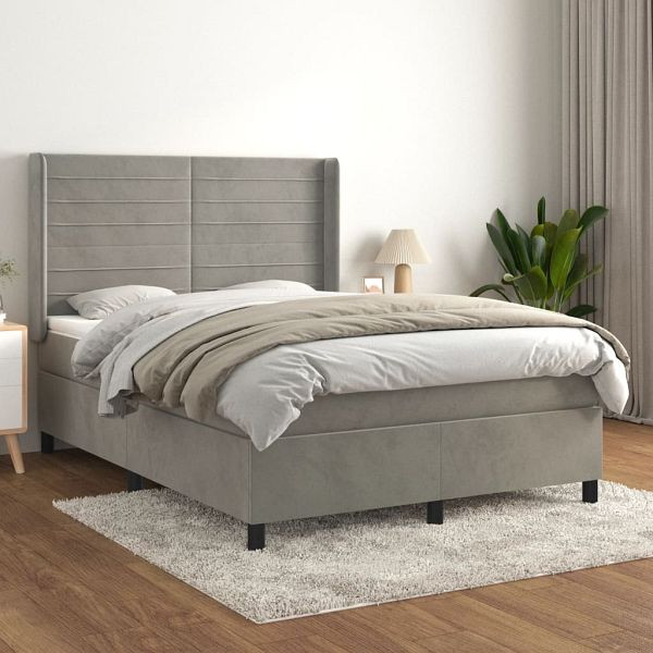 vidaXL Boxspringbett mit Matratze Hellgrau 140x190 cm Samt, 3132735
