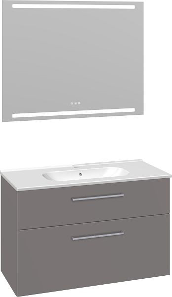 Dansani Luna 101 cm Kantate Set mit Spiegel, Grau Matt, LU-670330