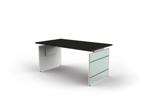 Kerkmann Schreibtisch mit glasverblendetem Wangengestell, Lugano, B 1600 x T 800 x H 680-760 mm, anthrazit, 11433413