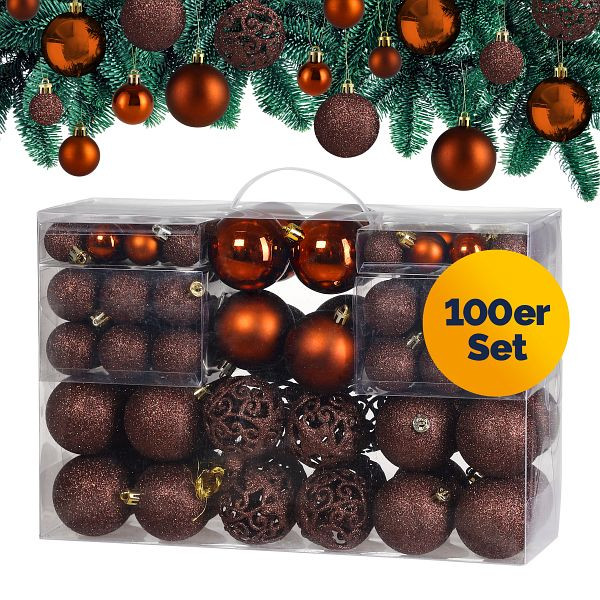 casaria Weihnachtskugeln Bronze 100-tlg in matt, glänzend & glitzernd, 102113
