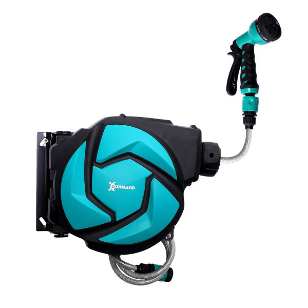 DURHAND Schlauchtrommel mit Gartenschlauch 10 m Wasserschlauchaufroller mit automatische Aufrollung, 845-260