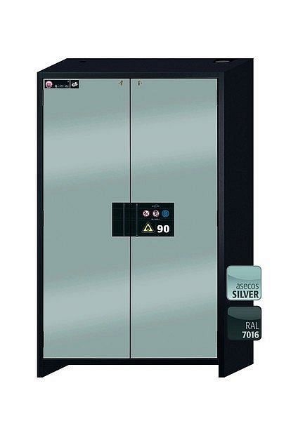 asecos Sicherheitsschrank Q-CLASSIC-90, Q90.195.120.MV in Silber mit 6x Auszugswanne Standard (Edelstahl), 34214-049-33546