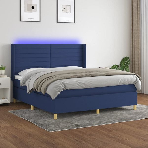 vidaXL Boxspringbett mit Matratze & LED Blau 180x200 cm Stoff, 3138979