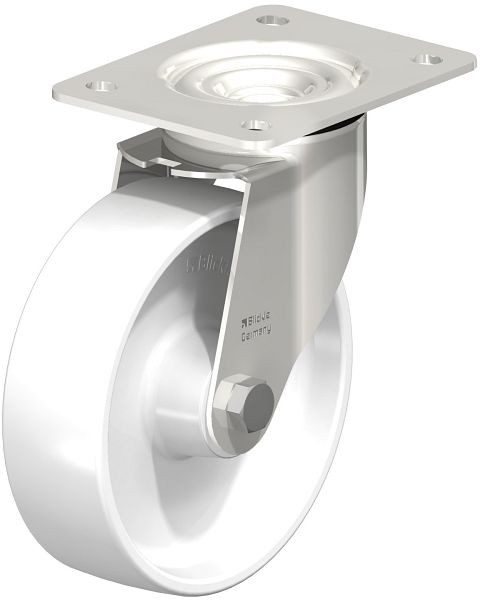 Blickle LEX-PO 160XR Edelstahl-Lenkrolle mit Anschraubplatte, Polyamid, Weiß, 614222