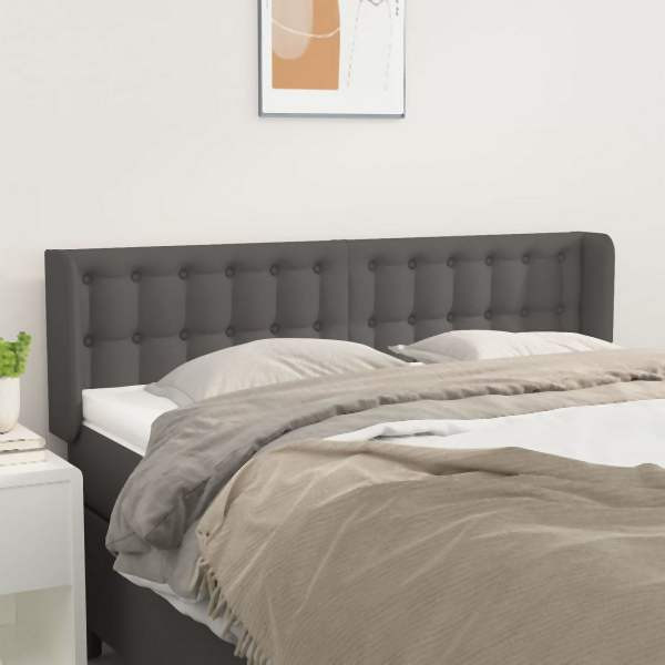 vidaXL Kopfteil mit Ohren Grau 147x16x78/88 cm Kunstleder, 3118862