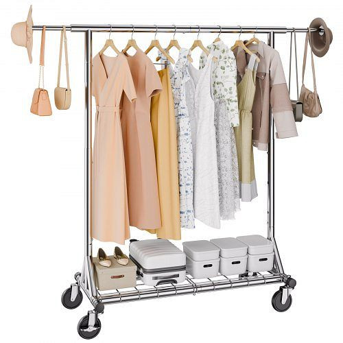 VEVOR Rollbarer Kleiderständer 204 kg, Höhenverstellbar 1452–1883 mm, Mobiler Ständer für Schlafzimmer/Wäscheraum, JYKCYJ4858111TUHJV0