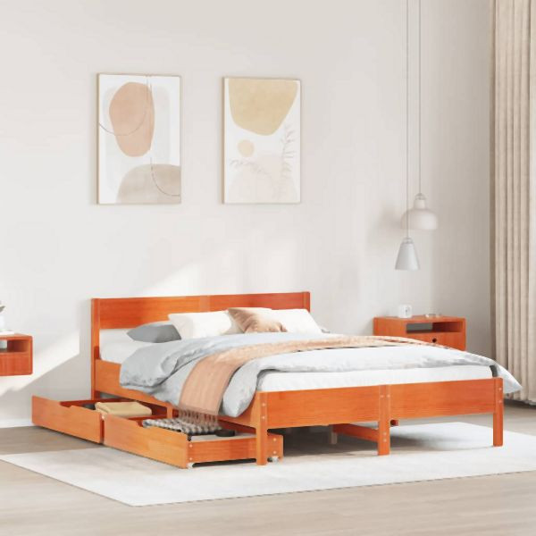 vidaXL Massivholzbett ohne Matratze Wachsbraun 120x200 cm Kiefernholz, 3301754