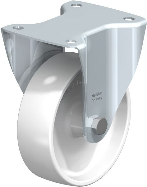 Blickle B-PPN 150G Stahlblech-Bockrolle mit Anschraubplatte, Polypropylen, Weiß, 762766